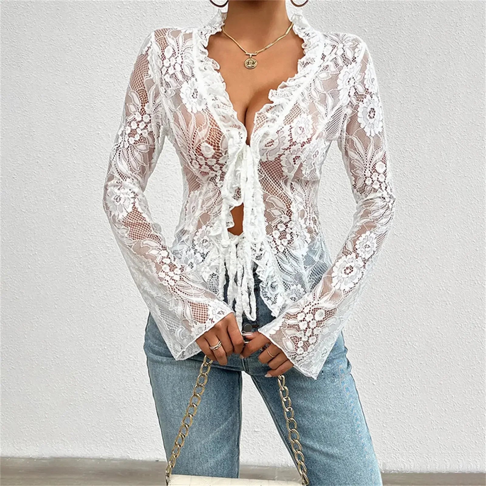 Mesh Lace T-Shirts Long Sleeve Tops  Pre2brand