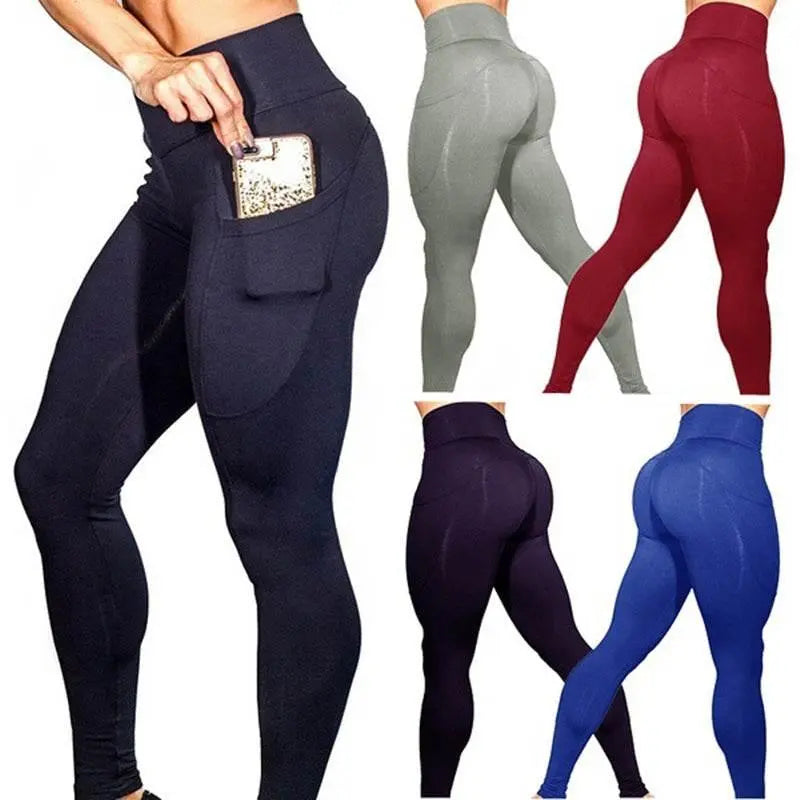 Mobile Phone Pocket Leggings Female Solid Color High Elastic Yoga Hip High Waist Yoga Pants  Pre2brand