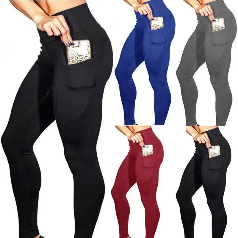 Mobile Phone Pocket Leggings Female Solid Color High Elastic Yoga Hip High Waist Yoga Pants  Pre2brand