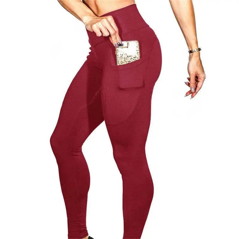 Mobile Phone Pocket Leggings Female Solid Color High Elastic Yoga Hip High Waist Yoga Pants  Pre2brand