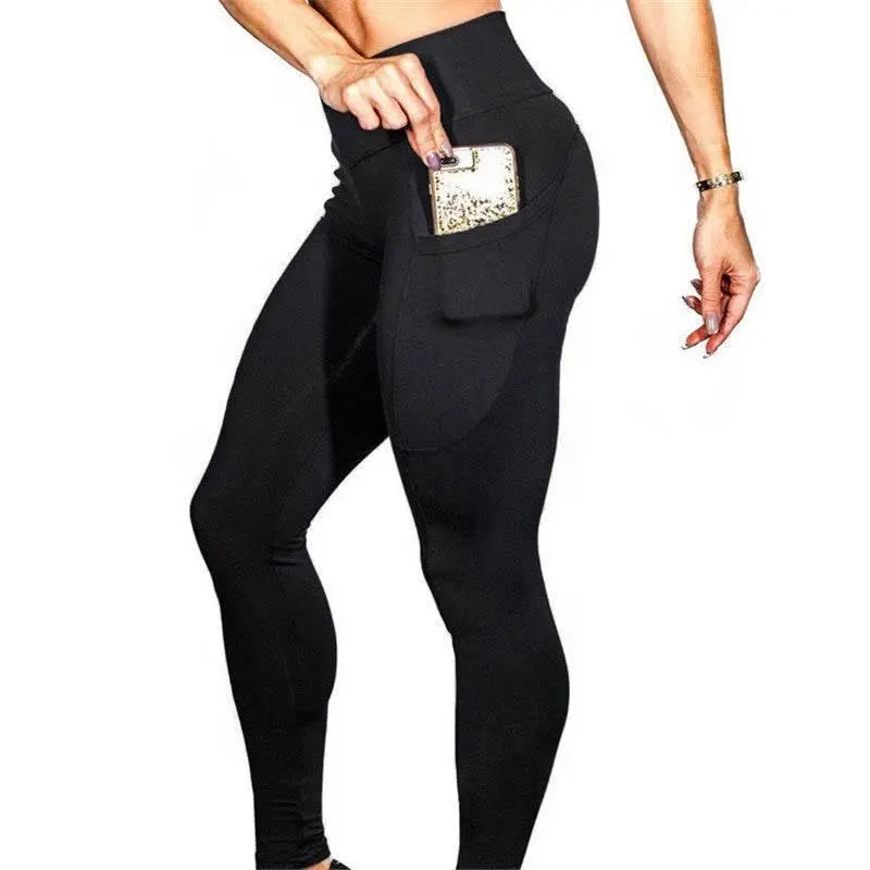 Mobile Phone Pocket Leggings Female Solid Color High Elastic Yoga Hip High Waist Yoga Pants  Pre2brand