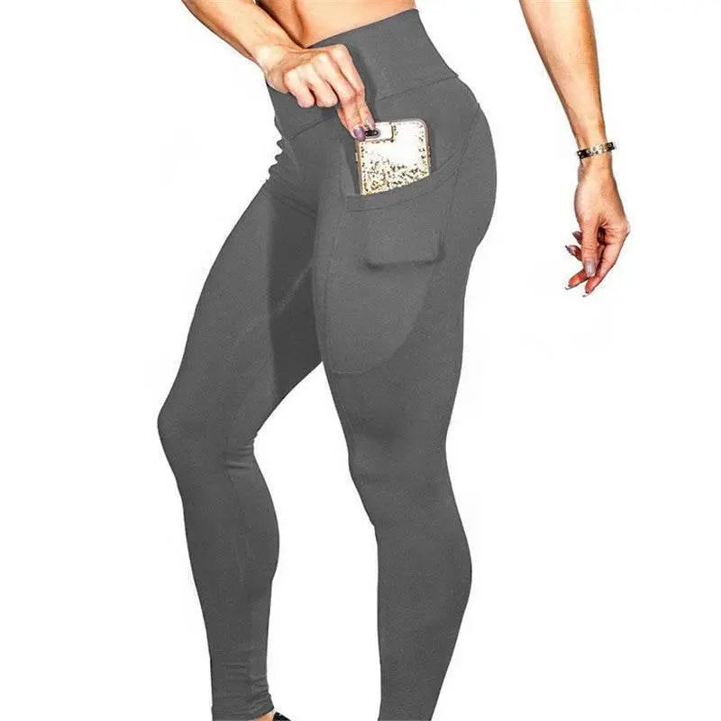 Mobile Phone Pocket Leggings Female Solid Color High Elastic Yoga Hip High Waist Yoga Pants  Pre2brand