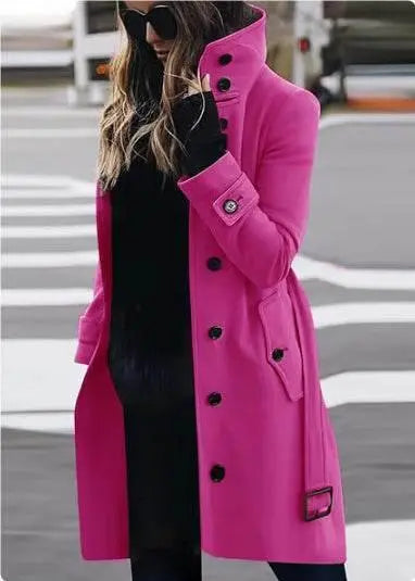 Single Breasted Stand Collar Woolen Coat  Pre2brand