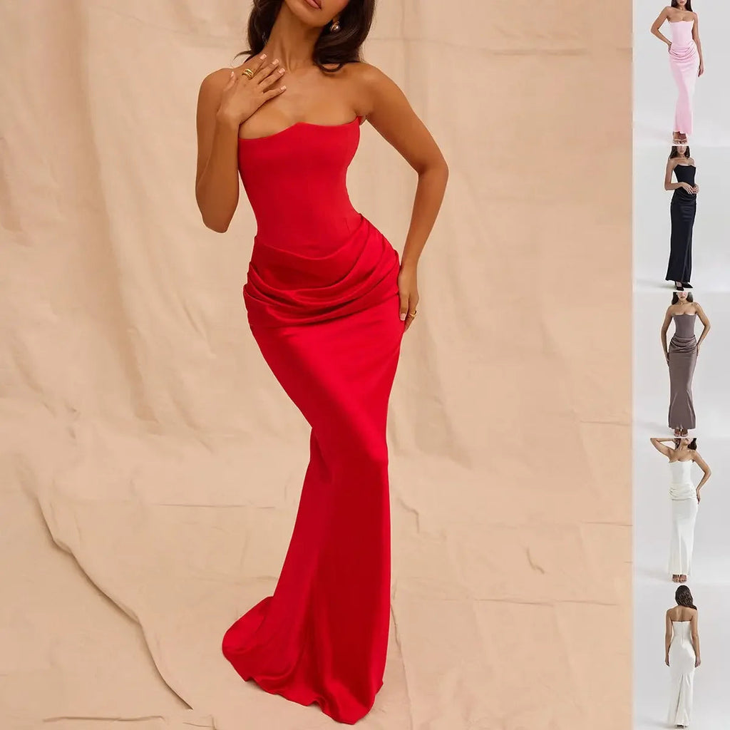 Slim Tube Top Long Dress Sexy Fashion Bandeau Backless Party Evening Dresses For Women Clothing  Pre2brand