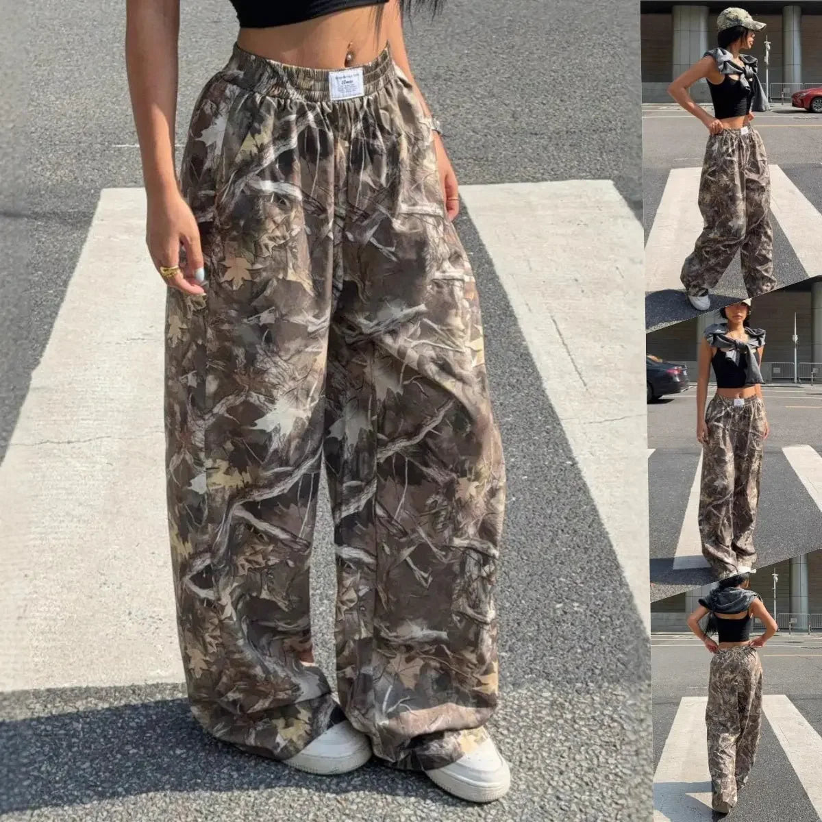 Slimming Casual Pants Hip Hop Retro Street Multi-Pocket Camouflage Cargo Pants For Women Y2K Hip-Hop Cargo Grunge Baggy Trousers  Pre2brand