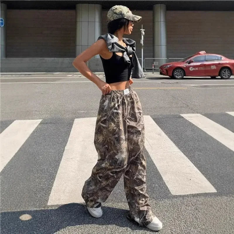 Slimming Casual Pants Hip Hop Retro Street Multi-Pocket Camouflage Cargo Pants For Women Y2K Hip-Hop Cargo Grunge Baggy Trousers  Pre2brand
