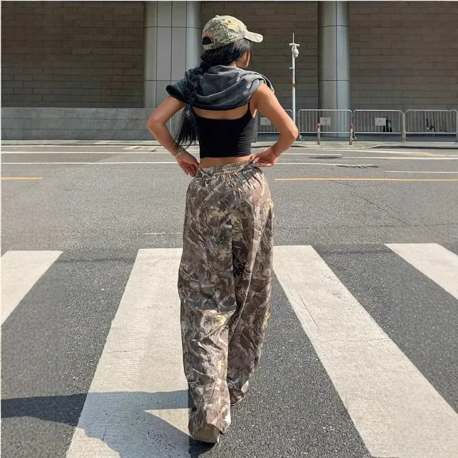 Slimming Casual Pants Hip Hop Retro Street Multi-Pocket Camouflage Cargo Pants For Women Y2K Hip-Hop Cargo Grunge Baggy Trousers  Pre2brand
