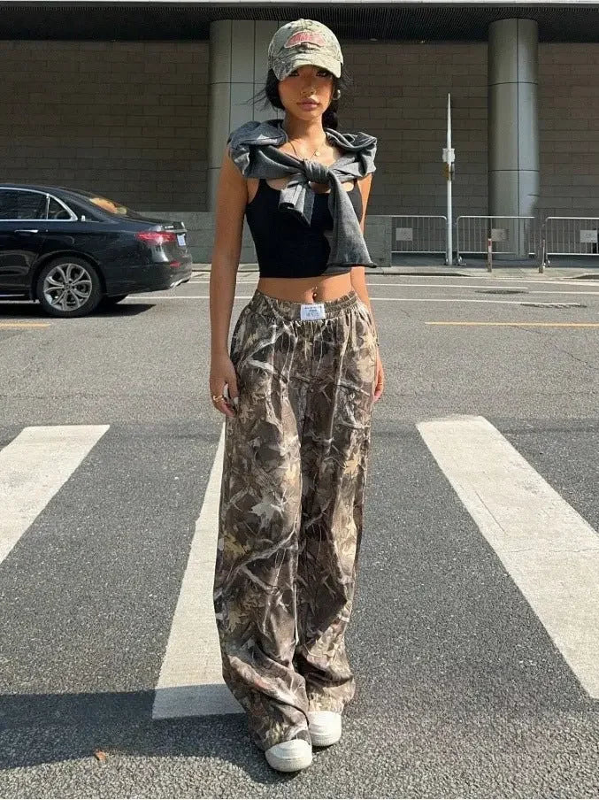 Slimming Casual Pants Hip Hop Retro Street Multi-Pocket Camouflage Cargo Pants For Women Y2K Hip-Hop Cargo Grunge Baggy Trousers  Pre2brand