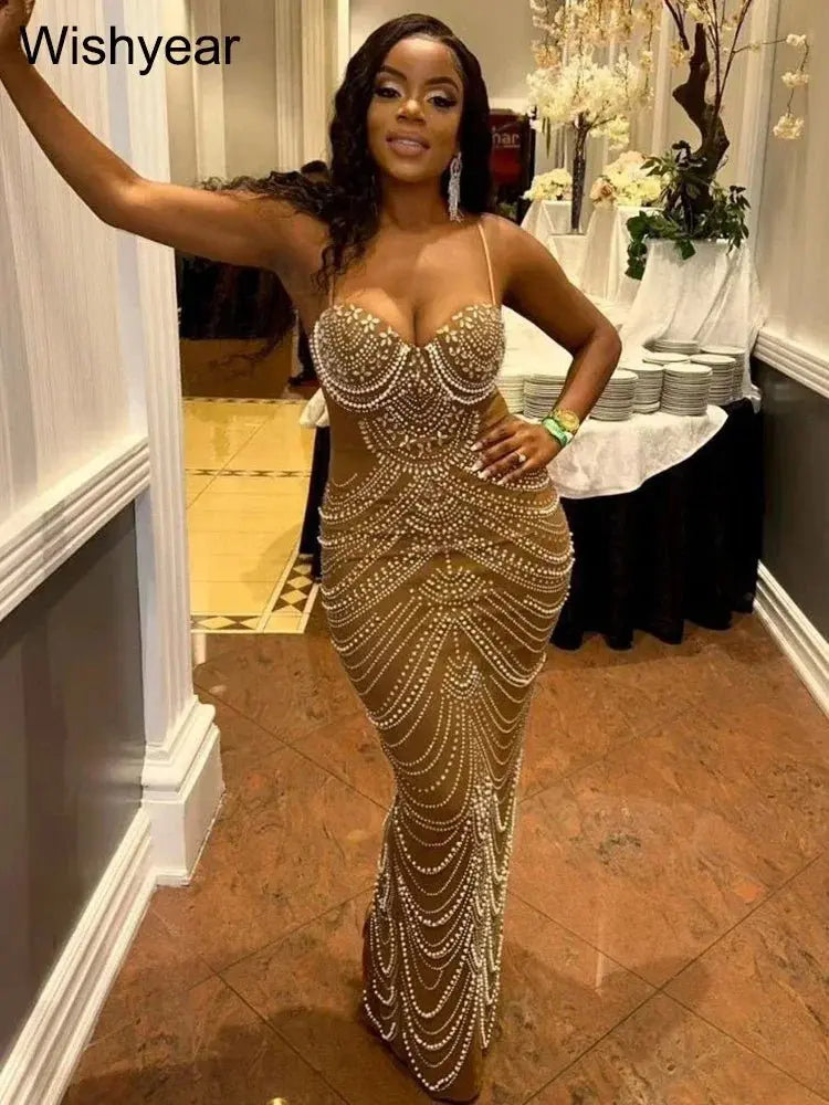 Sparkly Crystal Rhinestone Pearl Dress  Pre2brand