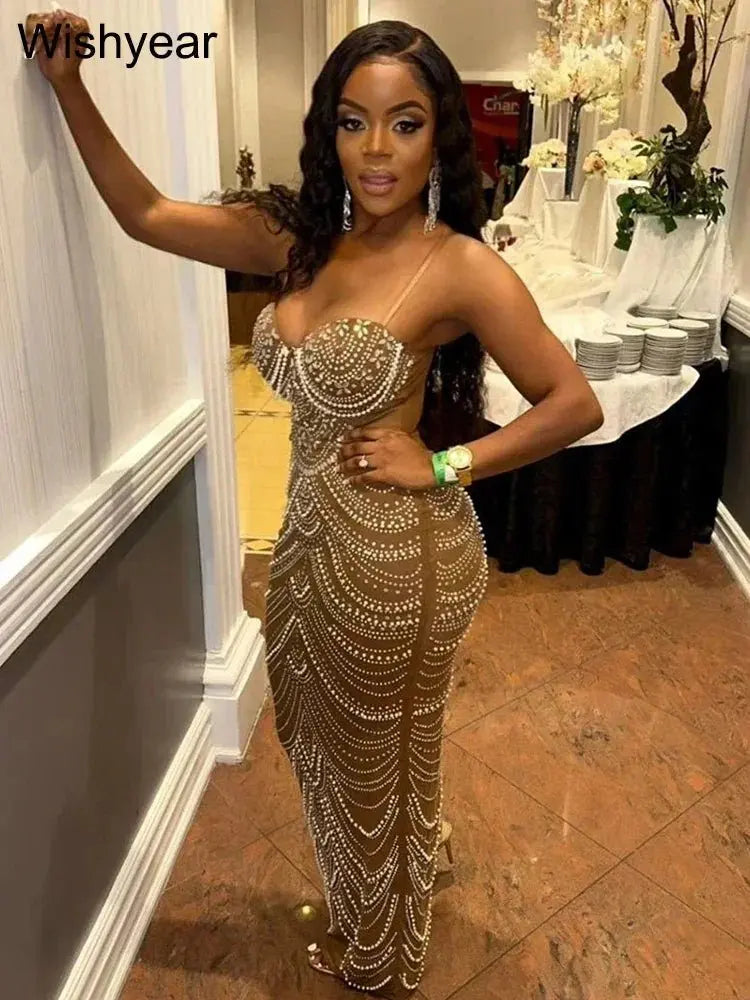 Sparkly Crystal Rhinestone Pearl Dress  Pre2brand
