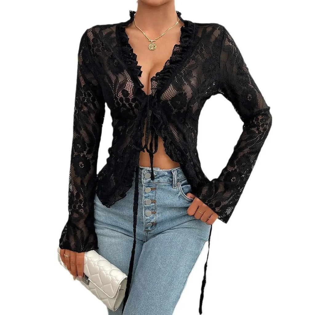 Spring Summer Slim-Fit Long Cuff Lace Top  Pre2brand