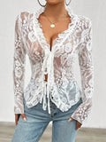 Spring Summer Slim-Fit Long Cuff Lace Top  Pre2brand