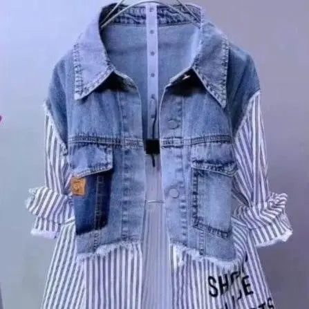 Striped Denim Coat Women'S Design Niche Jacket Top  Pre2brand