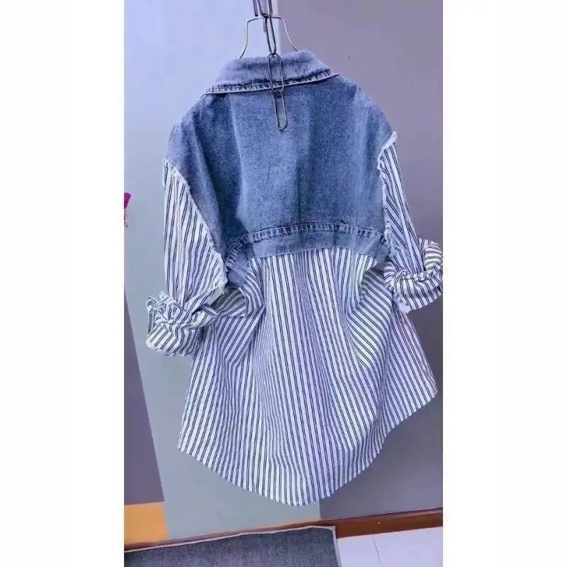 Striped Denim Coat Women'S Design Niche Jacket Top  Pre2brand