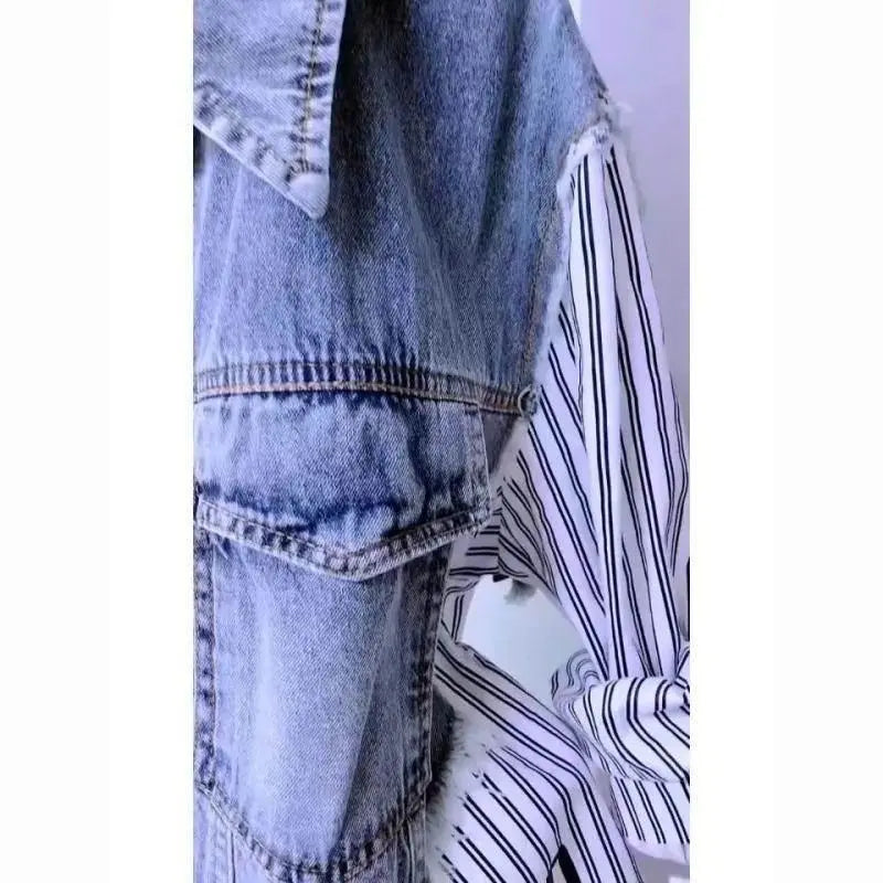 Striped Denim Coat Women'S Design Niche Jacket Top  Pre2brand