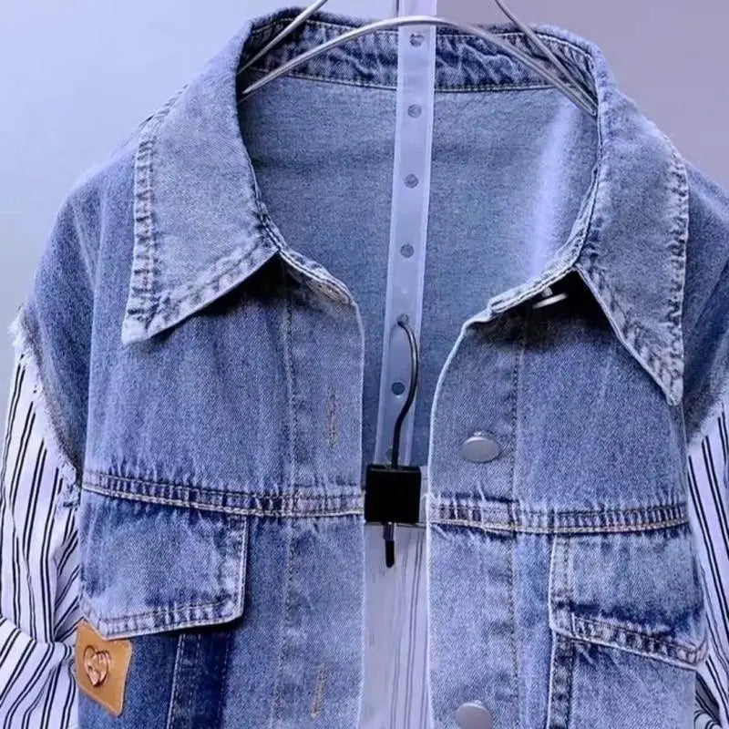 Striped Denim Coat Women'S Design Niche Jacket Top  Pre2brand