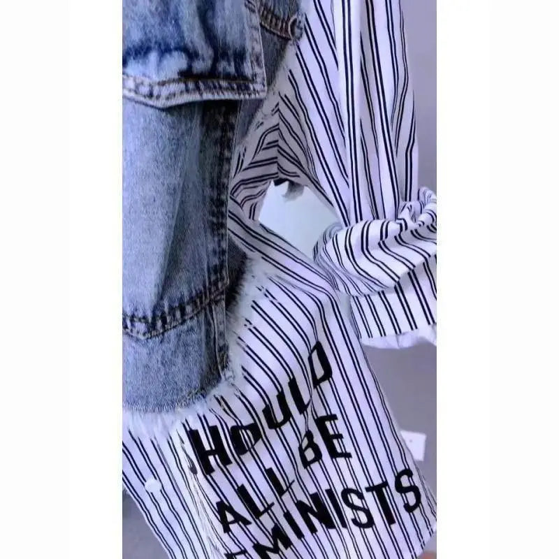 Striped Denim Coat Women'S Design Niche Jacket Top  Pre2brand