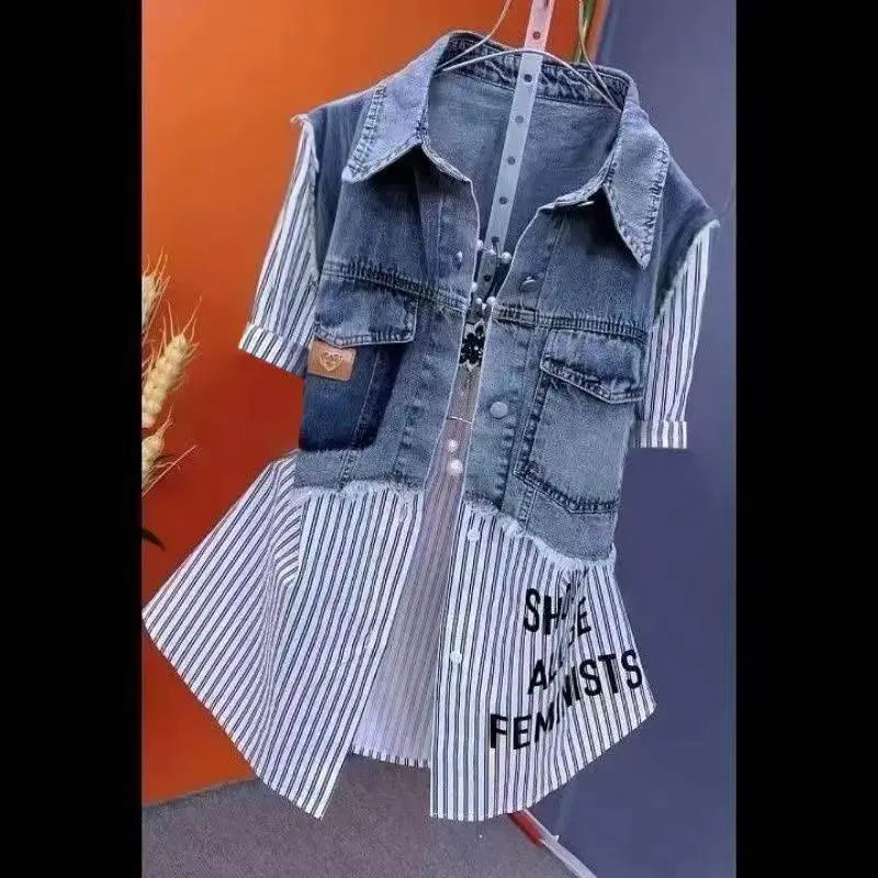 Striped Denim Coat Women'S Design Niche Jacket Top  Pre2brand