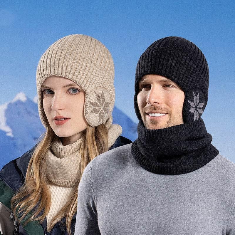 Winter Earflaps Slipover Knitted Woolen Cap Scarf  Pre2brand
