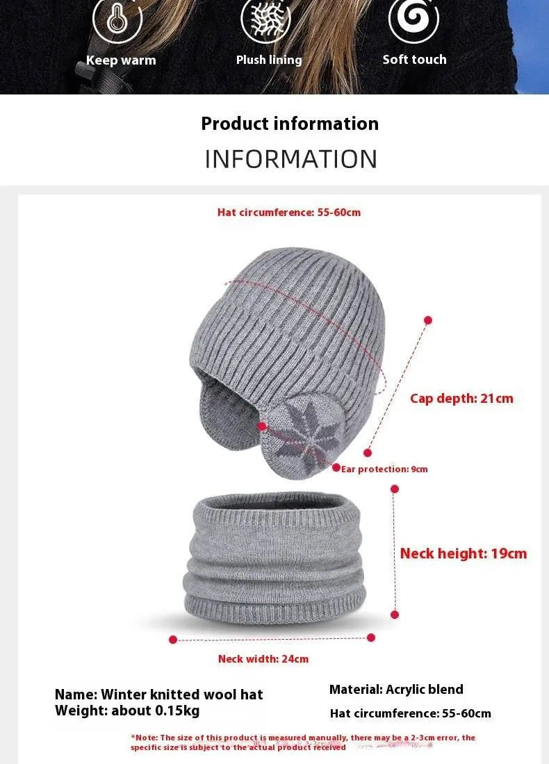 Winter Earflaps Slipover Knitted Woolen Cap Scarf  Pre2brand