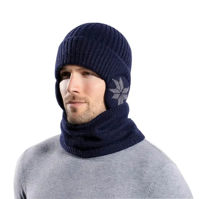 Winter Earflaps Slipover Knitted Woolen Cap Scarf  Pre2brand
