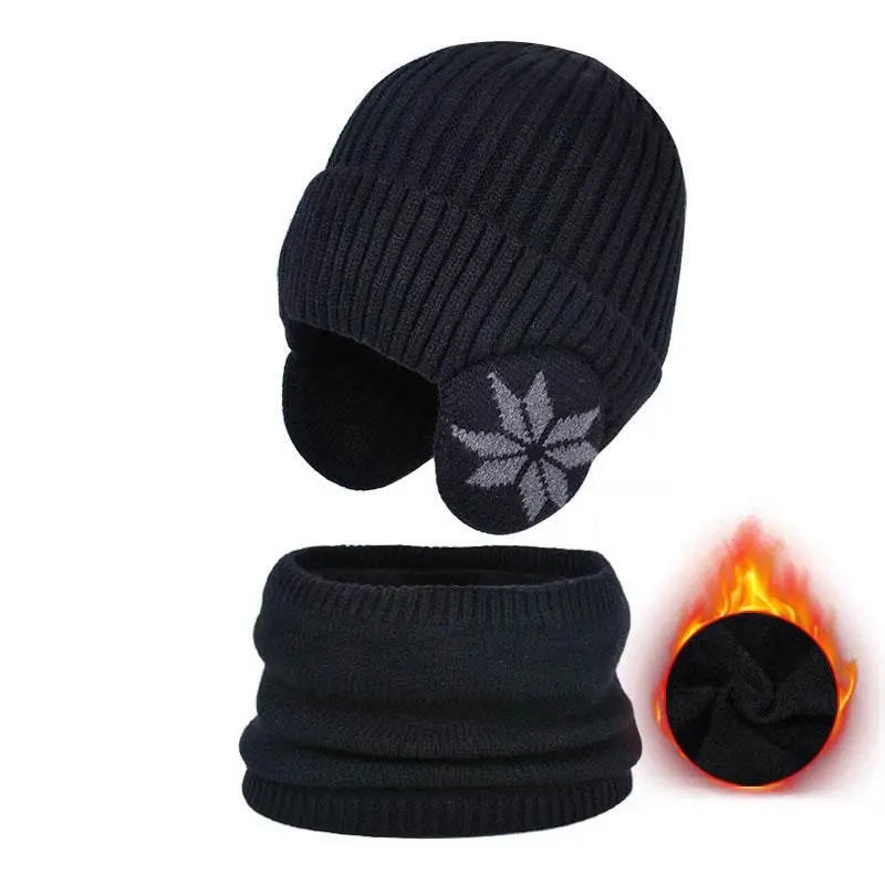 Winter Earflaps Slipover Knitted Woolen Cap Scarf  Pre2brand