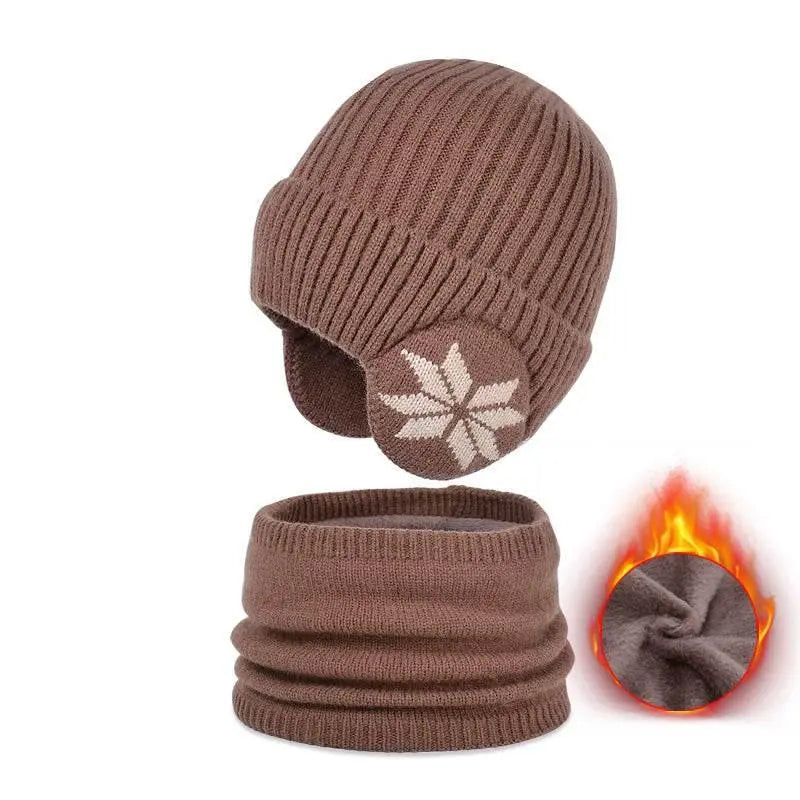 Winter Earflaps Slipover Knitted Woolen Cap Scarf  Pre2brand