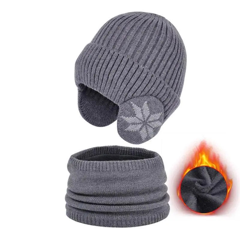 Winter Earflaps Slipover Knitted Woolen Cap Scarf  Pre2brand