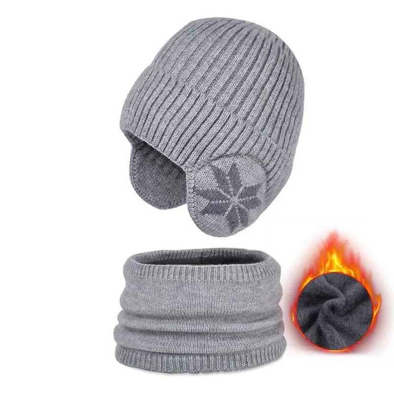 Winter Earflaps Slipover Knitted Woolen Cap Scarf  Pre2brand