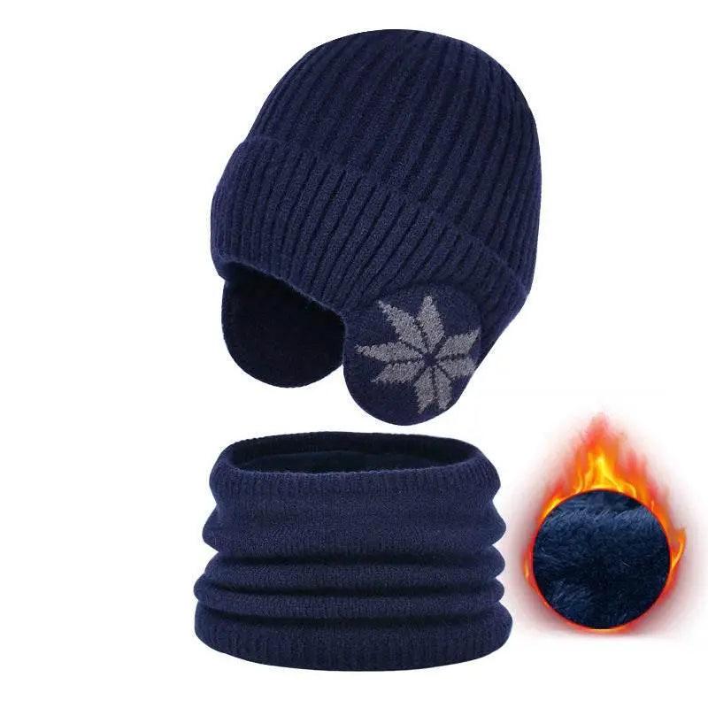Winter Earflaps Slipover Knitted Woolen Cap Scarf  Pre2brand
