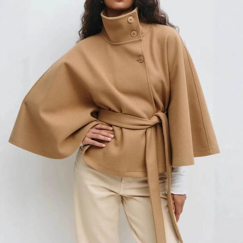 Winter High Neck Batwing Sleeve Coat With Belt Fashion Loose Elegant Button Top Trench Coat For Women Clothing  Pre2brand