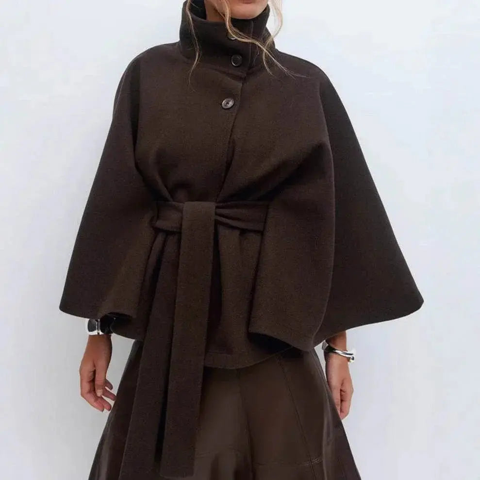 Winter High Neck Batwing Sleeve Coat With Belt Fashion Loose Elegant Button Top Trench Coat For Women Clothing  Pre2brand