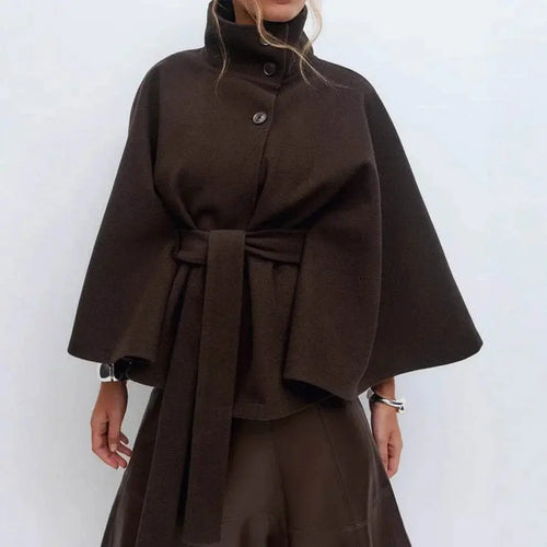 Winter High Neck Batwing Sleeve Coat With Belt Fashion Loose Elegant Button Top Trench Coat For Women Clothing  Pre2brand
