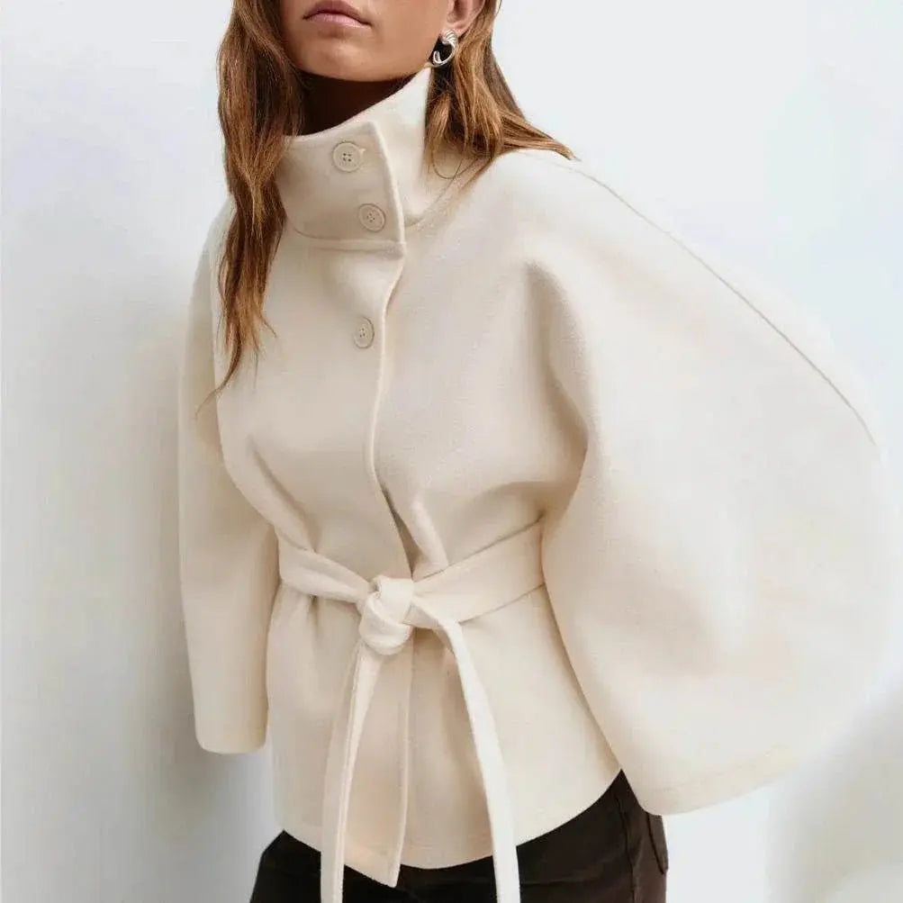 Winter High Neck Batwing Sleeve Coat With Belt Fashion Loose Elegant Button Top Trench Coat For Women Clothing  Pre2brand