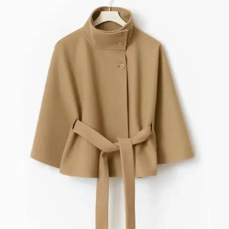 Winter High Neck Batwing Sleeve Coat With Belt Fashion Loose Elegant Button Top Trench Coat For Women Clothing  Pre2brand