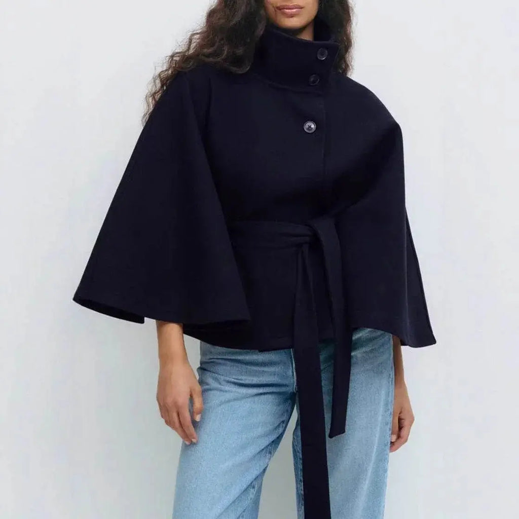 Winter High Neck Batwing Sleeve Coat With Belt Fashion Loose Elegant Button Top Trench Coat For Women Clothing  Pre2brand