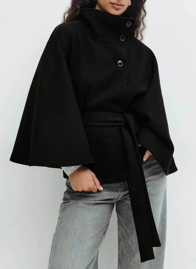Winter High Neck Batwing Sleeve Coat With Belt Fashion Loose Elegant Button Top Trench Coat For Women Clothing  Pre2brand
