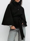 Winter High Neck Batwing Sleeve Coat With Belt Fashion Loose Elegant Button Top Trench Coat For Women Clothing  Pre2brand
