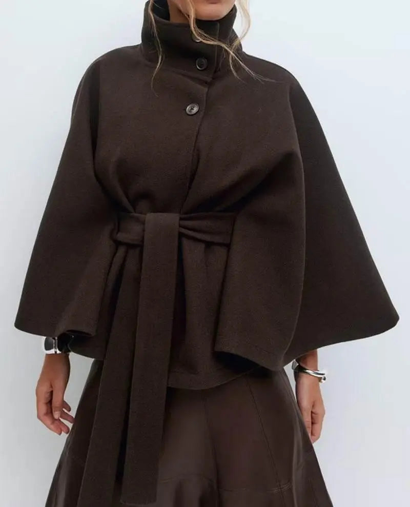 Winter High Neck Batwing Sleeve Coat With Belt Fashion Loose Elegant Button Top Trench Coat For Women Clothing  Pre2brand