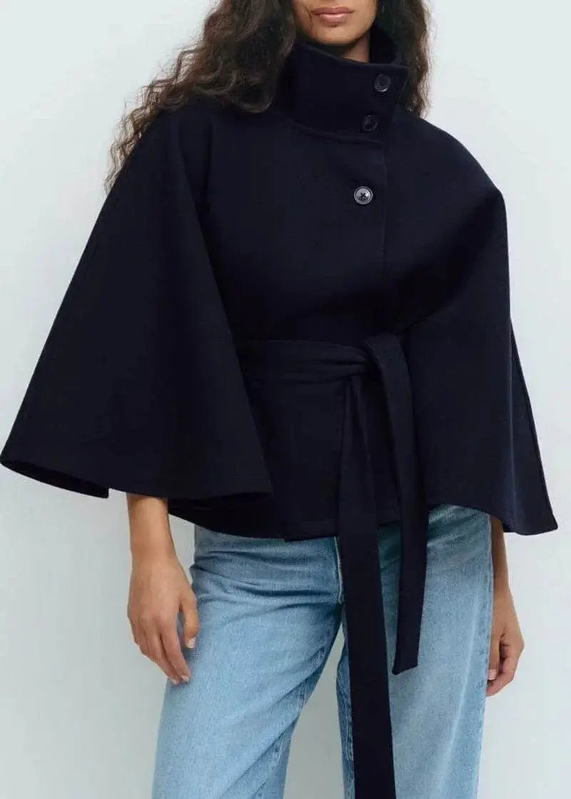 Winter High Neck Batwing Sleeve Coat With Belt Fashion Loose Elegant Button Top Trench Coat For Women Clothing  Pre2brand