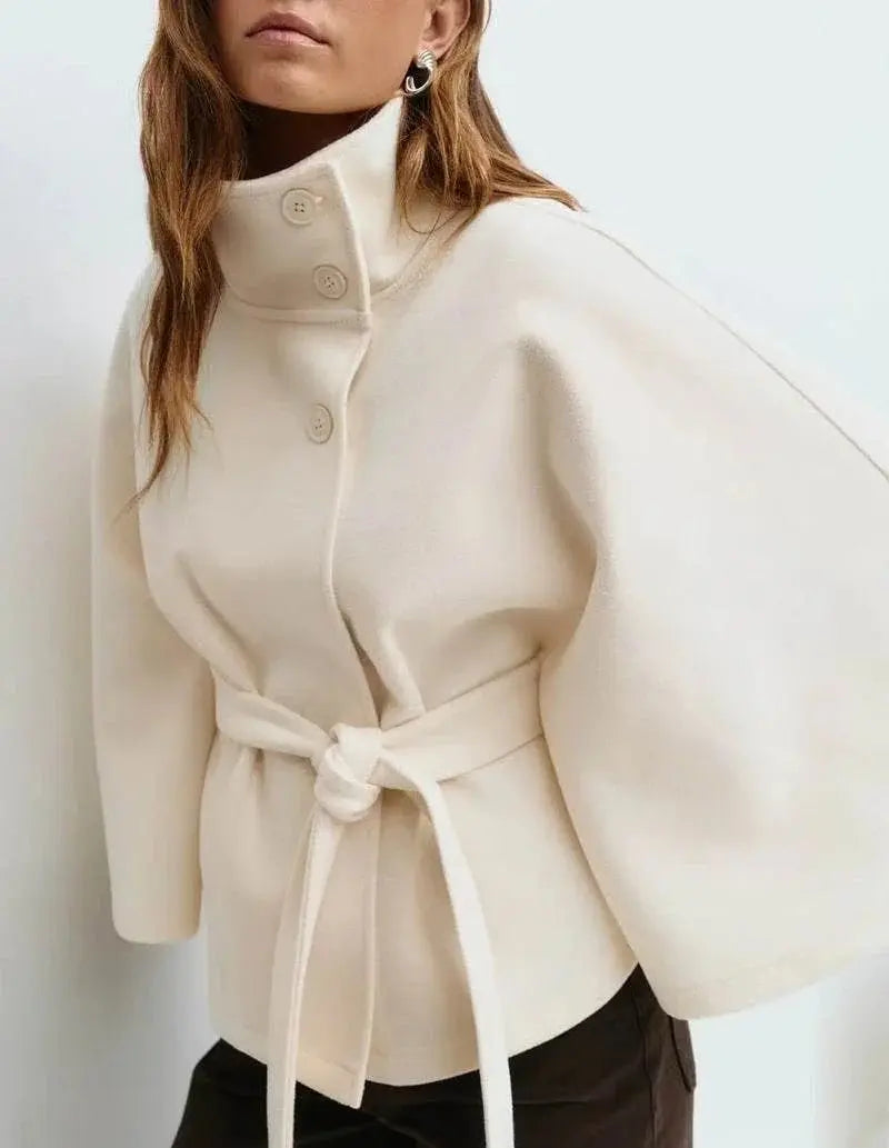 Winter High Neck Batwing Sleeve Coat With Belt Fashion Loose Elegant Button Top Trench Coat For Women Clothing  Pre2brand