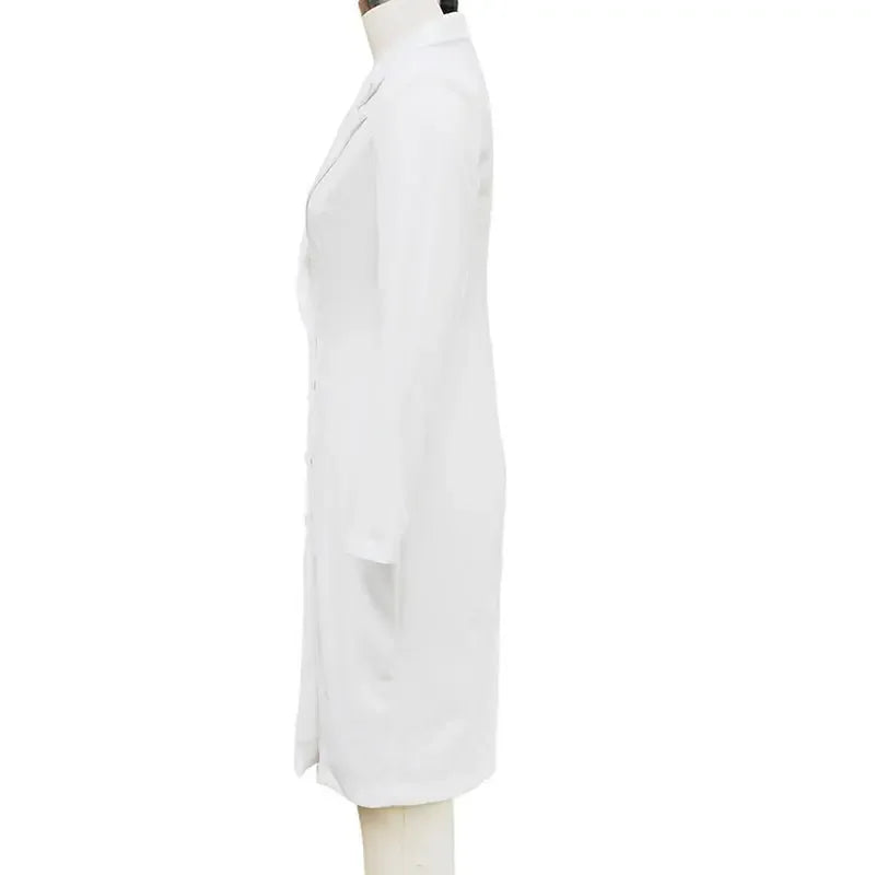 Women Solid Color Notch Lapel Dress Long Sleeve  Pre2brand