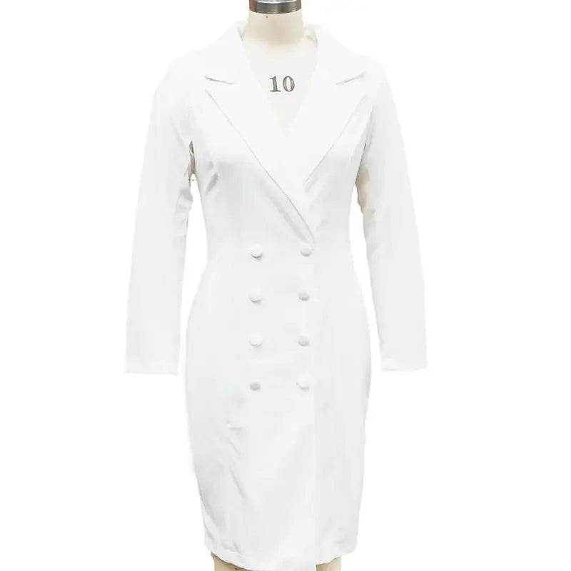Women Solid Color Notch Lapel Dress Long Sleeve  Pre2brand