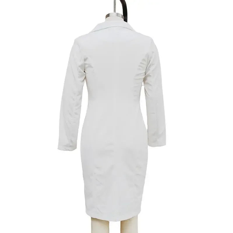Women Solid Color Notch Lapel Dress Long Sleeve  Pre2brand