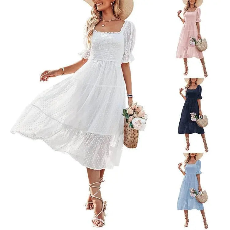 Women'S Chiffon Jacquard Slim-Fit Solid Color Dress  Pre2brand