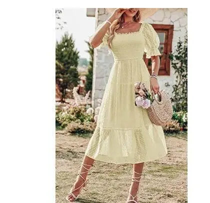 Women'S Chiffon Jacquard Slim-Fit Solid Color Dress  Pre2brand
