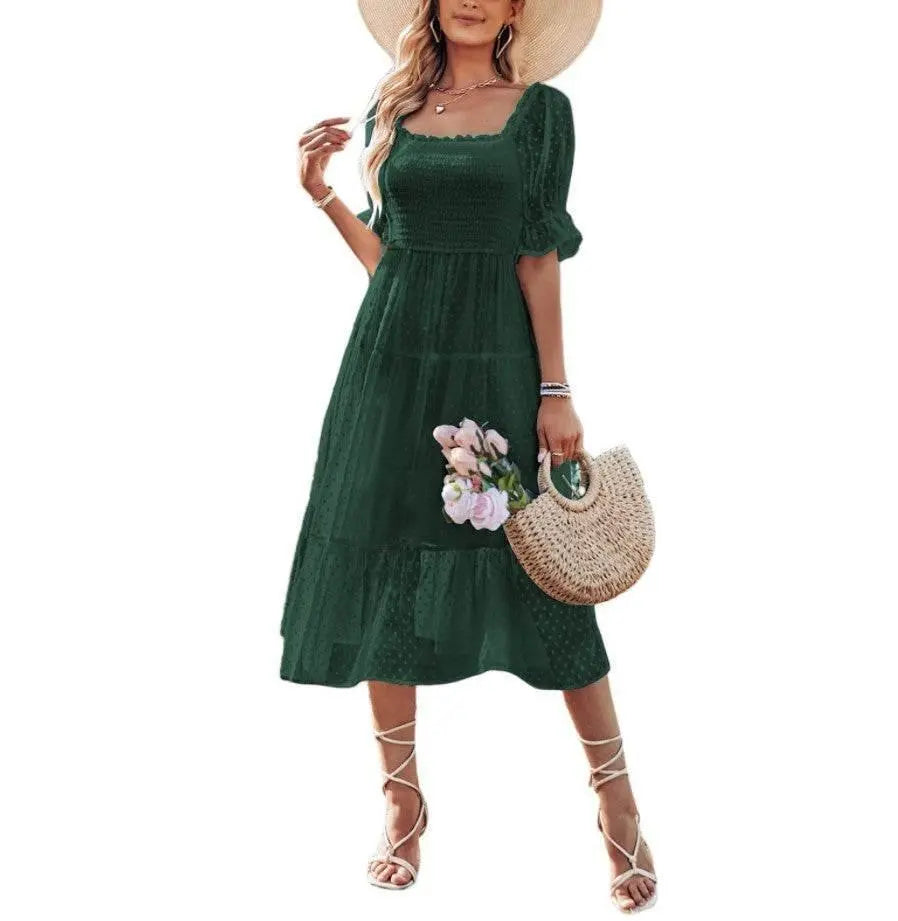 Women'S Chiffon Jacquard Slim-Fit Solid Color Dress  Pre2brand