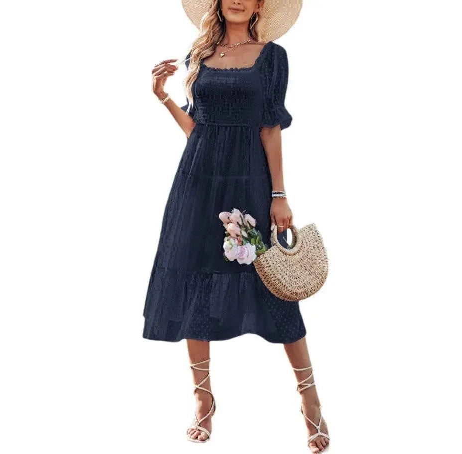 Women'S Chiffon Jacquard Slim-Fit Solid Color Dress  Pre2brand