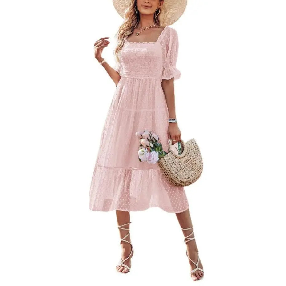 Women'S Chiffon Jacquard Slim-Fit Solid Color Dress  Pre2brand