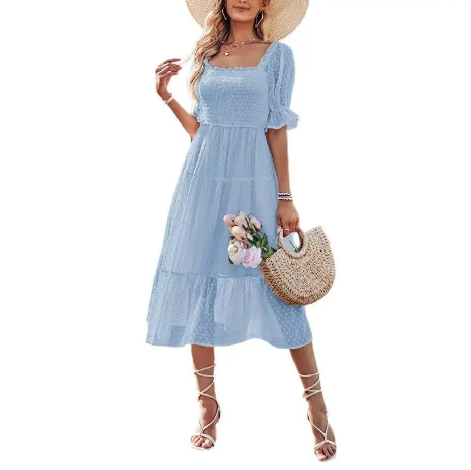Women'S Chiffon Jacquard Slim-Fit Solid Color Dress  Pre2brand